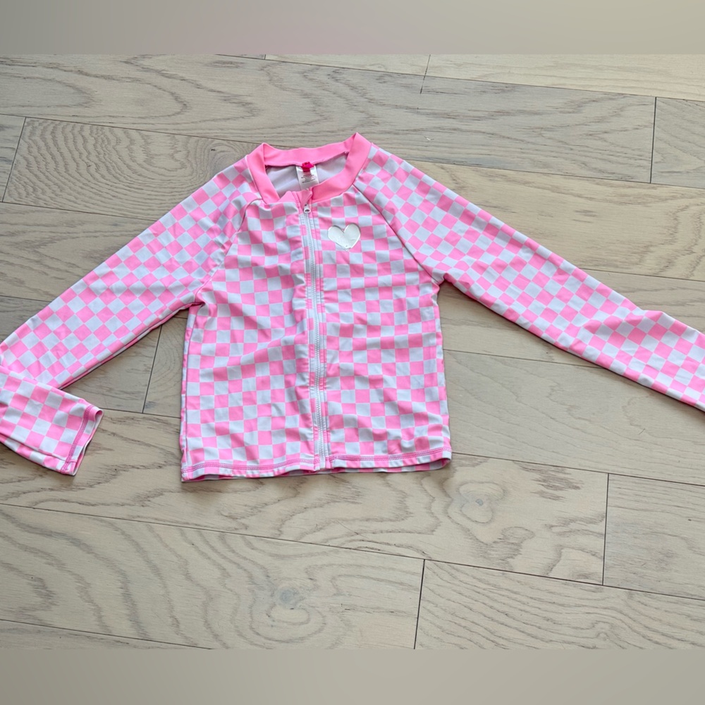 Jersey Johnson Pink and White Checkered Zipper Swim Top - NWOT